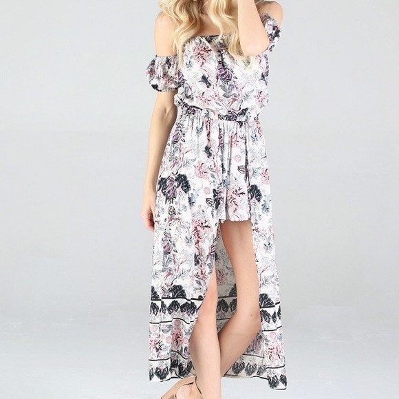 Overstock Sale CAP SLEEVE MAXI ROMPER HI LO - Picture 5 of 7